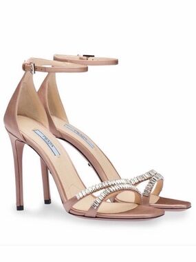 Prada Rose Gold Crystal-Strap Stiletto Sandals